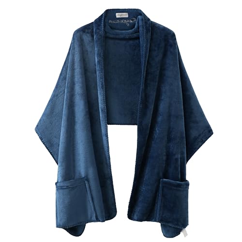 Keyocean Fleece Wrap Shawl with Large Front Side Pockets for Fall Winter
