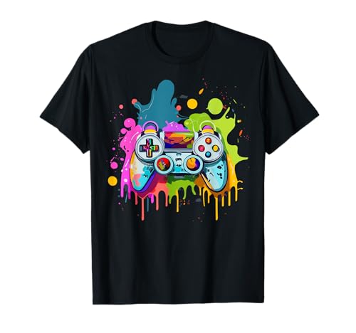 Manette de jeu vidéo paint splatter splash gamers gaming t-shirt