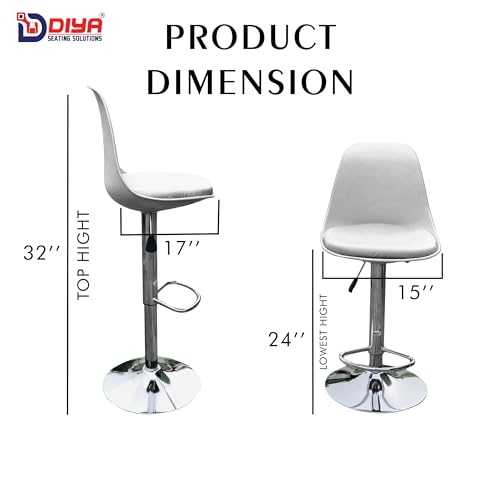Image of DIYA Seating Solutions 360 Revolving Adjustable Height Bar Stool Chair with Chrome Metal Base | 1 Year Warranty | Leatherette Upholstery | Stable Stool for Office, Cafe, Restaurant- White (Pack of 4)
