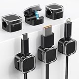 Magnetic Cord Clips, 6 Pack Cord Organizer Holder for Desk Office Accessories, Cable Holder Hide Phone USB Power Wire Cord Clips for Management Home Nightstand Kitchen Appliances, Clear Black