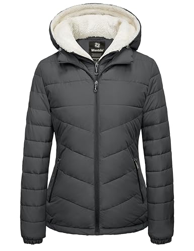 wantdo Women's Winter Bubble Jacket Hooded Windproof Puffer Coat Dark Grey Small