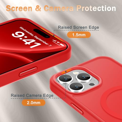 Image of YENAPOON for iPhone 14 Pro Max Case, Matte Magnetic Phone Cover [with 1 Screen Protector] [Support for MagSafe] [Shockproof Military Grade Protection] Translucent Frosted Back, Red