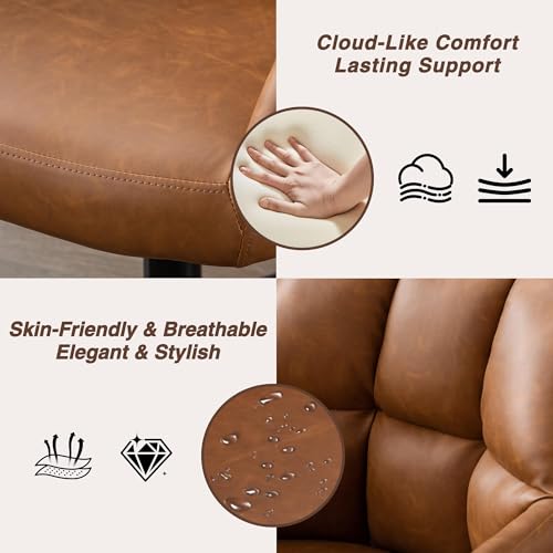 Image of HNY Modern PU Leather Office Desk Chair, Height Adjustable Comfy Swivel Vanity Make up Chair with Wheels for Living Room Home Office Computer, Brown