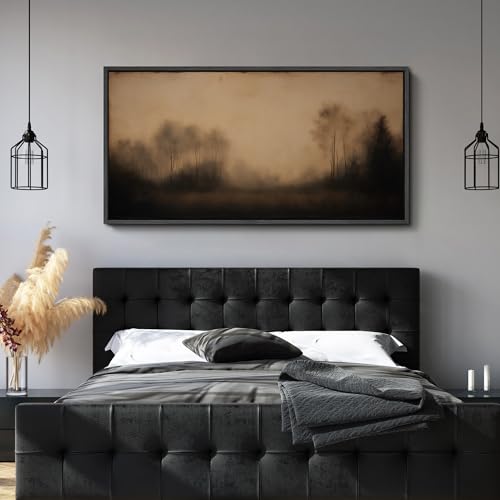 Image of MUDECOR Extra Large Framed Canvas Print Wall Art Misty Forest Trees Moody Brown Landscape Antique Retro Ready to Hang Painting for Living Room Bedroom Multi-Sizes - 60 inchx30 inch