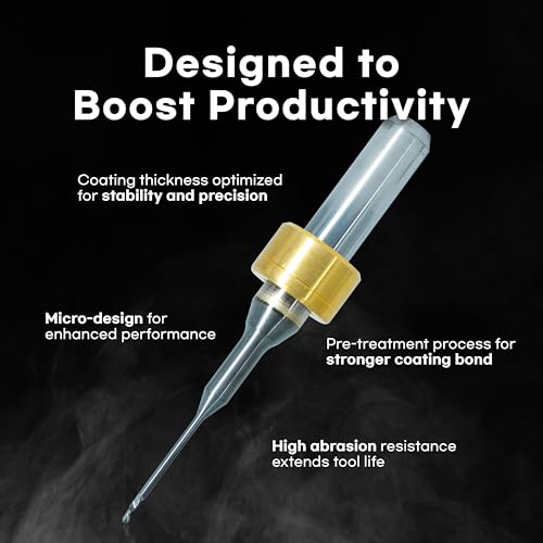Image of Hansong DLC-Coated Milling Burs 1mm - Compatible with IMES-ICORE Coritec CAD /CAM Systems (350i, 650i Series), for PMMA, PEEK, Wax - 6mm Shank, Carbide Endmill