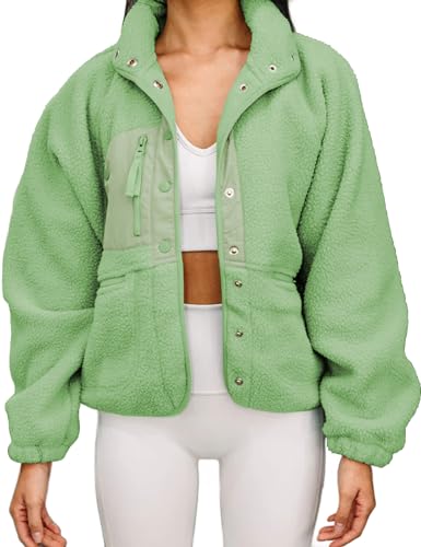 Image of Aoang Womens Winter Coats Casual Lapel Long Sleeve Fleece Faux Fur Jacket Sage Green XL