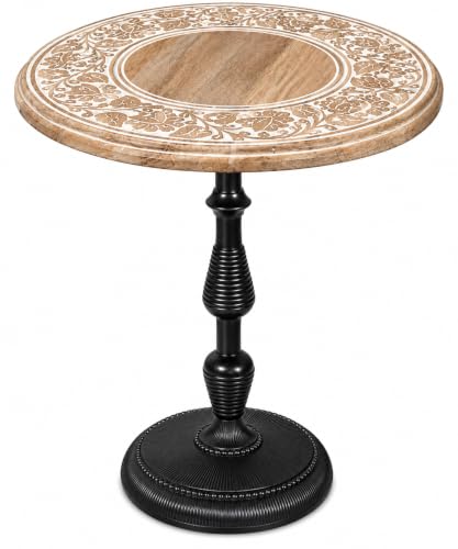 Wood Top End Table with Aluminum Base, Modern Side Table for Living Room