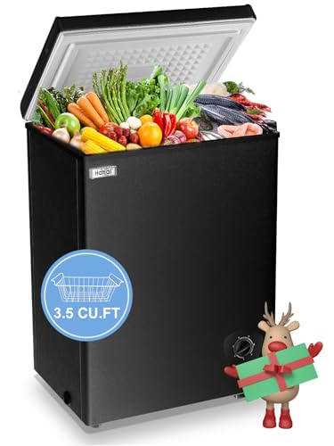Chest Freezer Small Deep Freezer WANAI 3.5 Cu.Ft Mini Freezer Black Free-Standing Top Door Freezer Adjustable 7 Thermostat and Removable Basket Open Deep Freezer Apartment Kitchen, Black