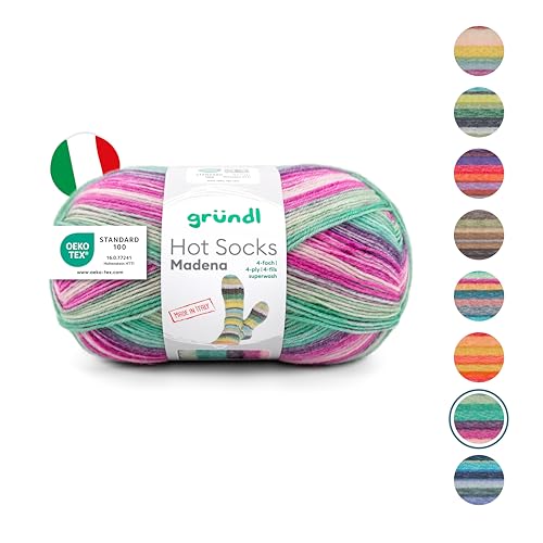 Gründl Wolle Hot Socks Madena 4-fach - Sockenwolle für 1 Paar Socken - Sockengarn - Weich und hautfreundlich - 75% Schurwolle, 25% Polyamid - 1 Knäuel 100 g / 420 m -Nadelstärke 2,5-3 - Berry