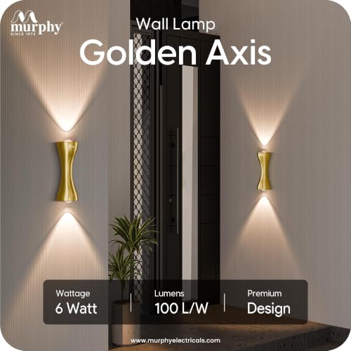 Image of Murphy Golden Axis 6W LED Up Down Wall Light | Warm White | Premium Gold Finish | Aluminium Body | Decorative Indoor Wall Lamp | 2 Year Warranty | Pack of 5