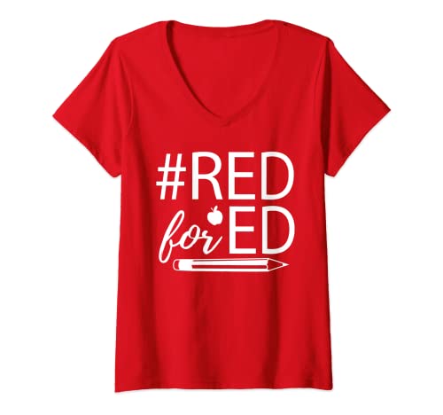 Mujer Red For Ed School Teacher #RedforEd Camiseta Cuello V