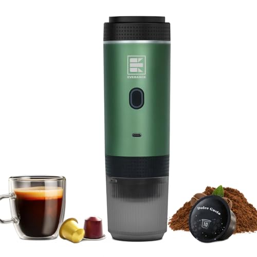Image of Portable Electric Espresso Machine, Travel Coffee Maker for Camping, Car, RV & Hiking, Self-Heating with Type-C, Compatible with Ground Coffee & NS Capsules, Green