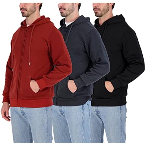 3 Pack: Men’s Fleece Long Sleeve Full Zip Hoodie - Athletic Sweatshirt Jacket (Available in Big & Tall), Set 5, Small Cover
