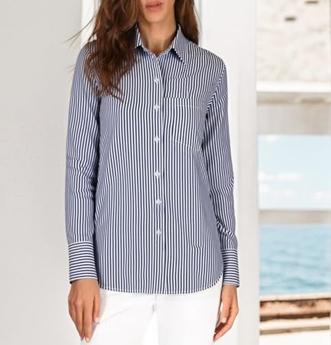 Beninos Striped Button Down Shirts for Women Dress Shirts Long Sleeve Casual Collared Office Work Shirt with Pocket