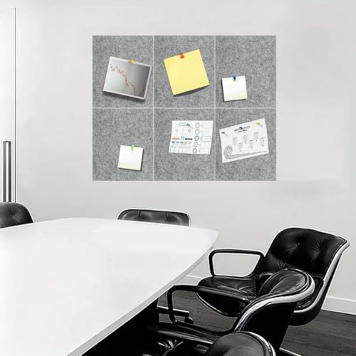 Image of Royalkart 6Pcs Rectangle Felt Bulletin Board Tiles for Wall - Grey Self-Stick Notice Board with 30 Push Pins | Pin Board for Office, Study, Home Decor, Kids Room (30x21cm)