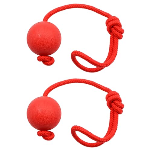 Sarini Pack of 2 Elastic Dog Game Ball with Rope, Red, Natural Rubber, Dog Toy, Medium Breeds, Outdoor, Portable, Chewing
