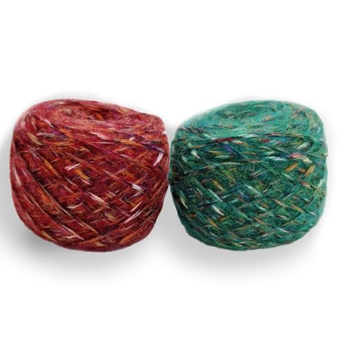 2 Pack Christmas Slubby Yarn VerViento Red Green Worsted Weight Yarn for Knitting Crocheting Acrylic Polyester Wool Blend for Bag Sweater Blankets Clothing and Decor 1.76oz 136.7yd per Roll