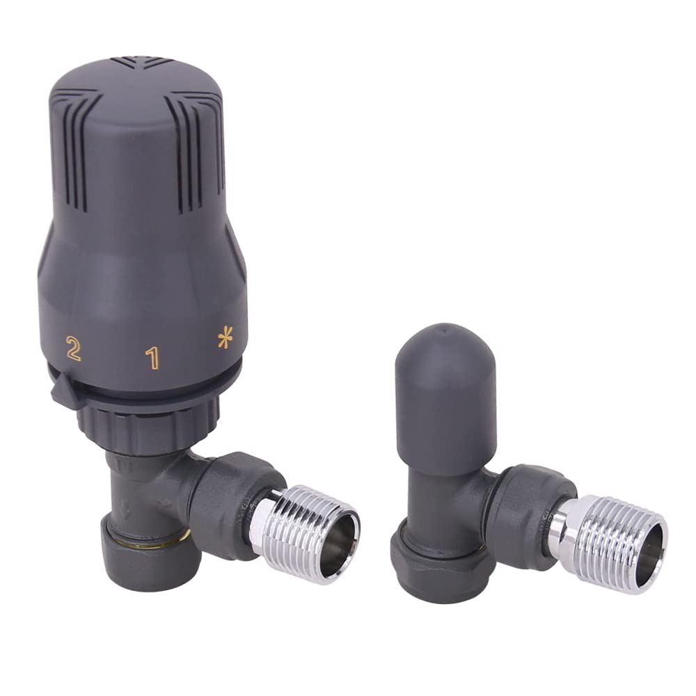 Nrg Anthracite 15Mm Angled Thermostatic Radiator Valve With Manual Valve