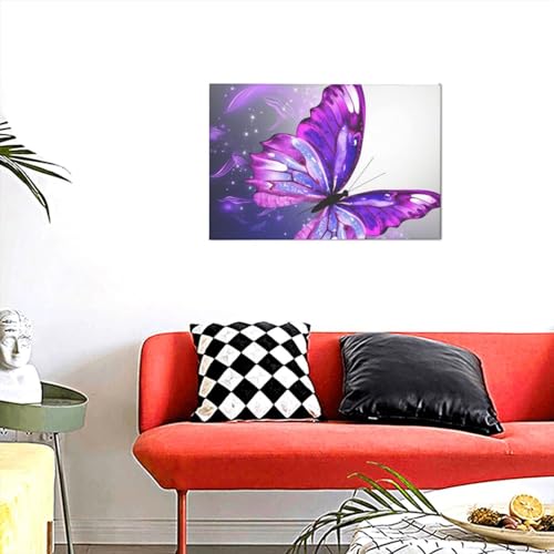 Toile murale vintage papillon violet pour un salon elegant et relaxant