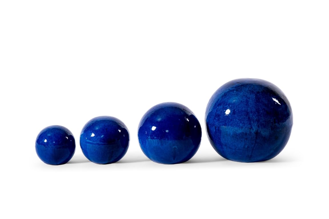 Teramico Decoratieve bol, tuinbol, geglazuurd blauw, groen, antraciet, turquoise, aqua, zeer hoogwaardig vorstbestendig en weerbestendig steengoed, set van 4, 12 cm, 16 cm, 20 cm en 28 cm, blauw