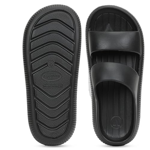 Image of Aqualite Men's Slides Slippers | Slip-On Comfort Flipflop Flat Base, Anti-Skid Sole & Lightweight | Casual Home & Outdoor Sandal for Men