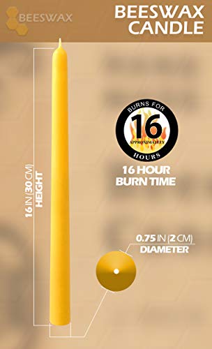Hyoola 16" Beeswax Taper Candles - 16 Hour Burn Time - Yellow Beeswax Candles - 2 Pack #TOP1