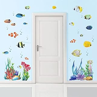 wondever Under The Sea Tropical Fish Wall Stickers Ocean Seaweed Peel and Stick Wall Art Decals for Baby Nursery Kids Bedroom Bathroom