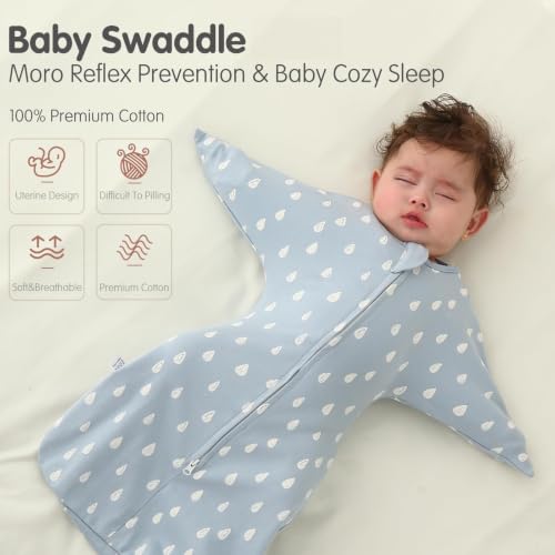 Image of insular Baby Swaddle with 2-Way Zipper Newborn Sleep Sack Arms Up Infant Sleeping Bag Wearable Blanket, Raindrop, 3-6 Month