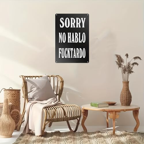 Miniatura 2 de Letrero de metal de aluminio  Sorry No Hablo Fucktardo  Decoración retro de pared para el hogar, restaurante, bar, cafetería, garaje, eventos y