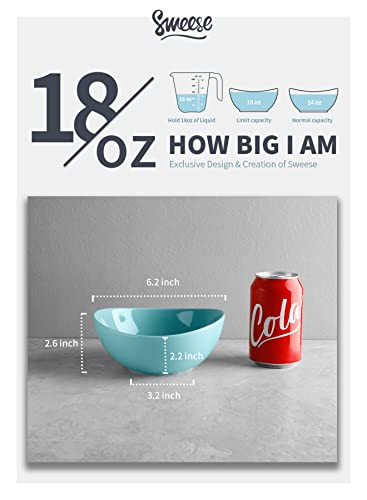 Sweese 18 Oz Porcelain Bowls Set Of 6 - For Cereal, Pasta, Salad, Dinner - Microwave, Dishwasher And Oven Safe - Hot Assorted Colors - 102.002 #TOP1