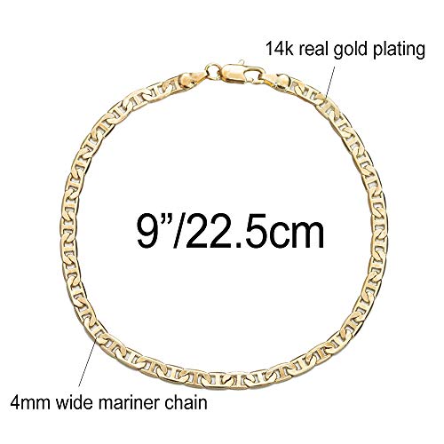 Image of kelistom Gold Anklet for Women 14K Gold / 18K Gold /Platinum Plated Flat Mariner Link Chain Ankle Bracelets for Women 9 10 11 inches