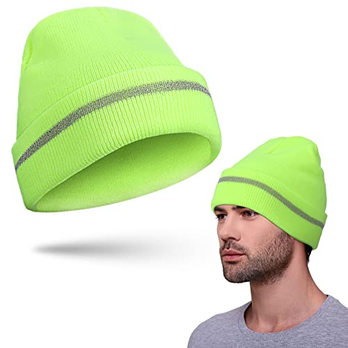Bencailor Gorro de Alta Visibilidad de Invierno Tejido Sombrero con Banda Reflectante Térmico Seguro para Hombre Mujer Exterior Cabeza Cover