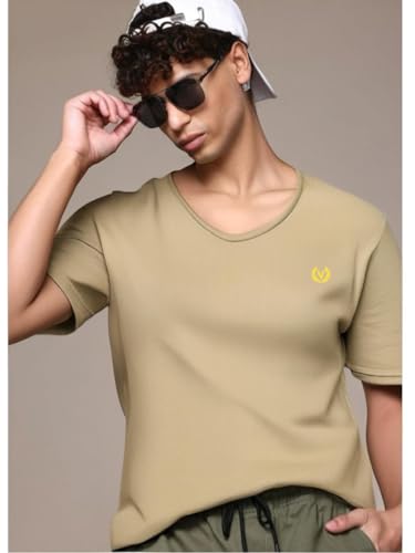 Image of Mack Jonney Regular Solid Cotton Blend V Neck T Shirt for Men