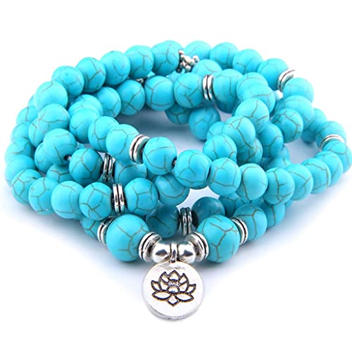 Leige Natural Turquoises Stone Charm Bracelet Women Men Yoga Lotus Jewelry Necklace (Color : Blue, Size : As Shown) #TOP26