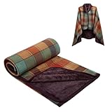 forestfish Fleece Wearable Blanket, Plaid Lap Blanket Comfy Poncho Throw with Buttons for Bed Sofa Office
