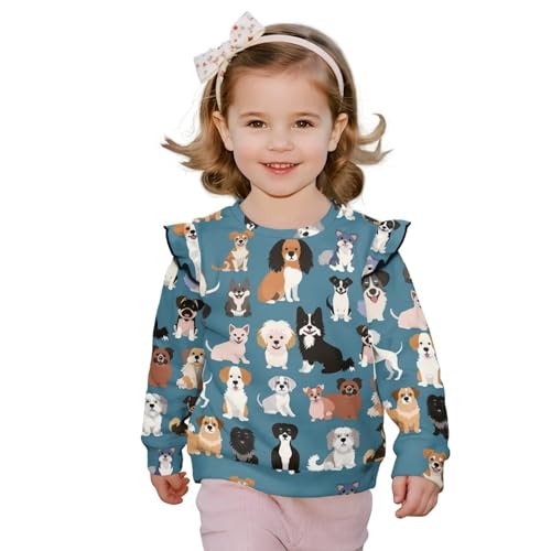 Uourmeti Cute T Shirts for Girls Long Sleeve Pullover Tops Ruffle Shoulder Fall Clothes