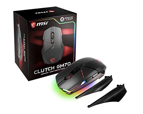 MSI Gaming Wired/Wireless USB RGB Adjustable DPI Programmable Gaming Grade Optical Mouse (Clutch GM70 Gaming Mouse), Black with RGB Backlights