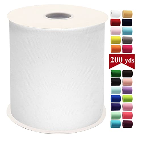 White Tulle Fabric Rolls 6 Inch By 200 Yards (600 Feet) Fabric Spool Tulle Ribbon For Diy White Tutu Bow Baby Shower Birthday Party Wedding Decorations Craft Supplies #TOP3