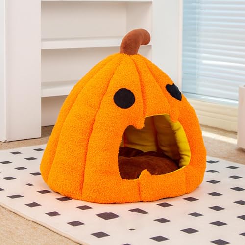 Lit chaud pour chat style citrouille avec grotte douce et moelleuse