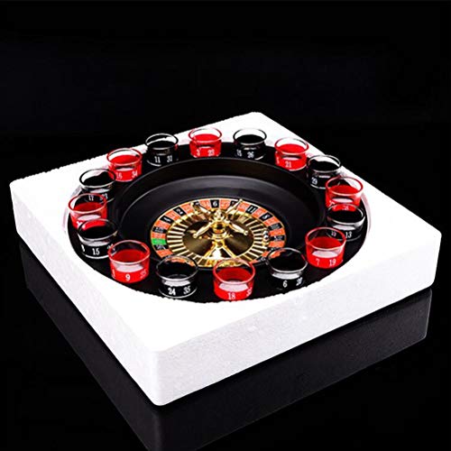 Sxhlseller Juego de Bebidas para Fiestas, Juego de Bebidas con 16 Vasos de Chupito y 2 Bolas de Acero, de Vasos de Chupito para Ruleta para 2 a 8 Personas (Dorado, Negro)