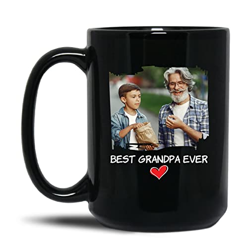 BixDori Best Grandpa Ever Black Ceramic 11oz Personalized Photo Mug,