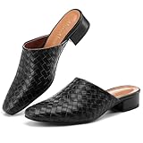 AlureAbys Women's Woven Mules Ladies Trendy Low Heel Slip-On Shoes Comfortable Summer Casual Slides for Women Black