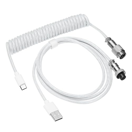 Image of PATIKIL 3 m Coiled Keyboard Cable, Type-C to USB-A Braided Gaming Keyboard Coiled Cables with Detachable Metal Aviation Connector for Mechanical Gaming Keyboards, White