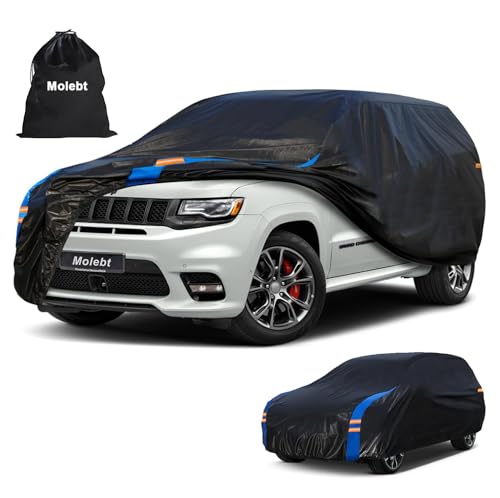 Molebt SUV Car Cover Waterproof All Weather for Automobiles, Full Exterior Covers for Jeep (191-201 inch) Universal Fit for Jeep Grand Cherokee, Ford Explorer, etc. Rain Winter Sun Snow Protection.