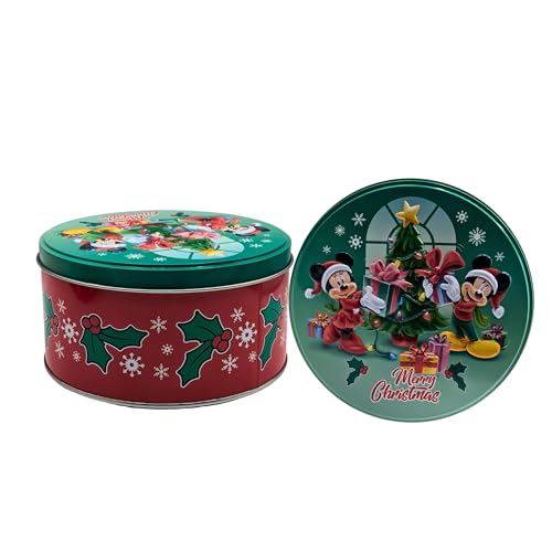 Paquete de 2 latas de almacenamiento para tartas, diseño de personajes de dibujos animados, lata de Mickey para tartas de Navidad, latas para almacenar pasteles con tapas, recipientes para galletas