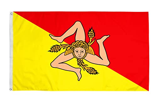 PHENO FLAGS Drapeau de la Sicile - Drapeau sicilien 90x150 cm avec des œillets en laiton - Drapeau italien résistant aux intempéries pour fixation sur mât - 100 % polyester Cover