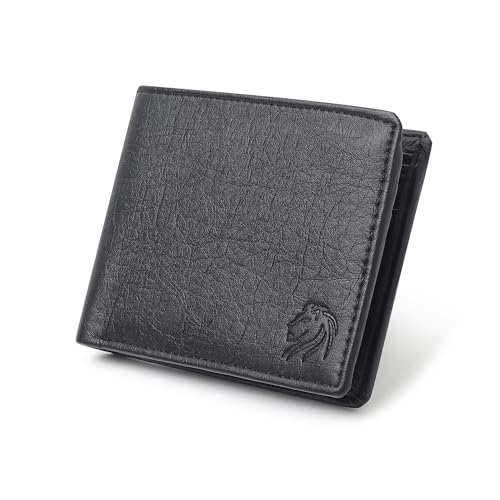 Image of VEMILIO Men's Vegan Leather Wallet with Coin Pocket | Slim Bifold Wallet for Men | 2 Cash Compartments | 3 Card Slots & 2 Hidden Pockets | Stylish Wallet for Daily Use & Gifting (Black)