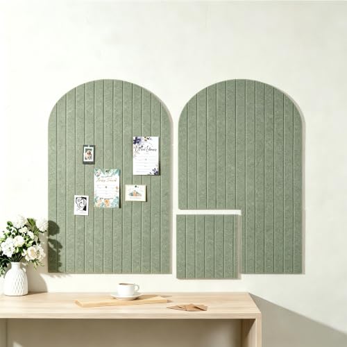 2 Pcs 35" x 24" Large Arched Felt Bulletin Board - Stylish Perfectly Cork Board Alternative Tiles with Pins for Office Home Wall Decor – 12 Adhesive Tiles for Display Your Photos(Sage Green) - Image 8