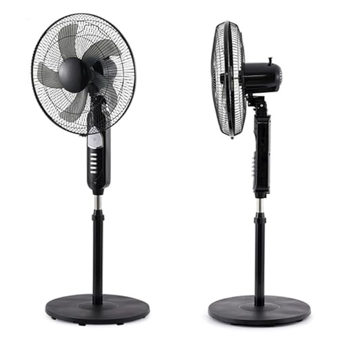 Asiwnshw Ventilador solar oscilante de pie, circulador de aire con motor CC, ventiladores de pedestal recargables con panel solar con luz LED y puerto USB, ventilador de piso para exteriores