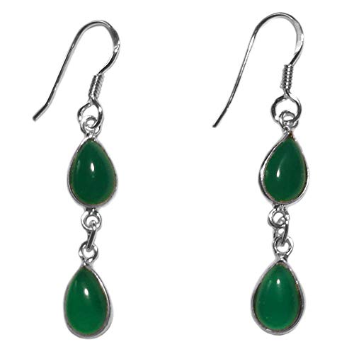 Onyx vert pendentifs d'oreilles Le Luft en argent massif précieux